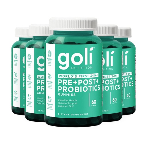 [BRSRMCDYOQCGKA3X] Goli Pre Pro Postbiotic Gummies - Worlds First 3-in-1 Formula with DE111 Probiotics, XOS Prebiotics, MCC1849 Postbiotics - Vegan, Non-GMO, Gluten-Free, 300 Count (5 Pack)