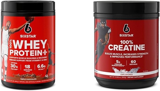 [BRSRAYYYBAFA22T7] Six Star Elite Series 100% Whey Proteine Plus Triple Ciocolata 1.8lbs și 100% Creatină Monohidrat pulbere Nearomat 60 Serviri