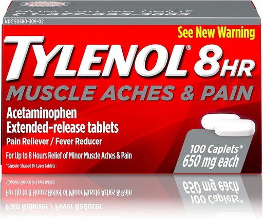 [BRSWKEABBYMRG2DO] Tylenol 8 Hour Muscle Aches & Pain Acetaminophen Tablets for Muscle & Joint Pain, 100 ct