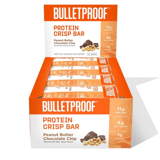 [BRSRM2QYA57WMC35] Bulletproof Protein Crisp Bars, Peanut Butter Chocolate Chip, 12 Pack, High Protein, Low Sugar