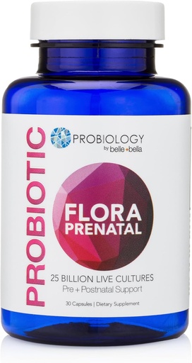[BRSWGFLRAVYBMDI6] belle+bella Probiology Flora Prenatal Capsules - Dual Action Probiotic & Prebiotic Supplement with Folic Acid for Prenatal & Postnatal Women - Non-GMO, Vegan & Gluten Free - 30 Caps