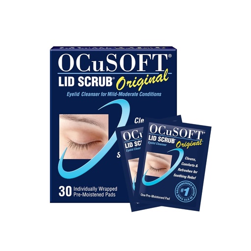 [BRSWIHAHDENR423K] OCuSOFT Lid Scrub Original Eyelid Cleanser - Pre- Moisted Eyelid Wires for Mild to Moderate Conditions - Eyelid Cleanser to Clean, Comfort & Soothe Irritated Eyelids - 30 Count