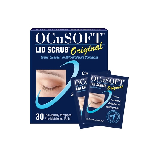 [BRSWIHAHDENR423K] OCuSOFT Lid Scrub Original Eyelid Cleanser - Pre-Moistened Eyelid Wipes for Mild to Moderate Conditions - Eyelid Cleanser to Clean, Comfort & Soothe Irritated Eyelids - 30 Count | For Irritated Eyelids Associated with Blepharitis, Dry Eye, Meibomian Gland Dysfunction and Contact Lens Use