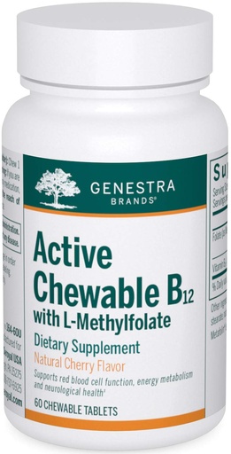 [BRSWI2YICQDB4AY3] Genestra Brands Active Chewable B12 with L-Methylfolate | Chewable Vitamin B12 and Folate Supplement | 60 Chewable Tablets | Natural Cherry Flavor
