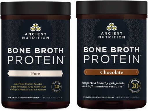 [BRSRMEARCQHQE33V] Gamle Nutrition Bone Broth Protein pulver, ren, 20 serveringer + Bone Broth Protein pulver, sjokolade, 20 serveringer