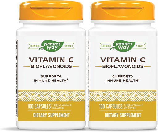 [BRSWGBT7BYIBSCQ3] Nature's Way Vitamin C 500 mg mit Bioflavonoiden, 1000 mg Vitamin C pro Portion, 100 Kapseln, Packung von 2
