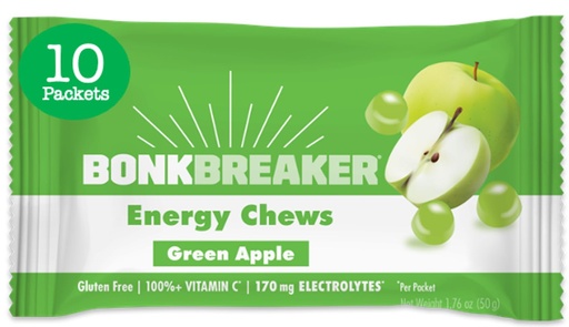 [BRSW2CQ3OQMGYCDA] Bonk Breaker Energy Chews,无乳品,Gluten-Free Informments 提供快速能源和焦点,1盒10包,绿色苹果