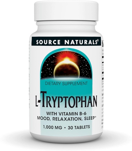 [BRSWICYPOF5WOH3C] Source Naturals L-Tryptophan with Vitamin B-6 - Support Mood, Relaxation and Sleep* 1000 mg - 30 Tablets