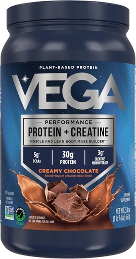 [BRSRAAT2CF5WOCD3] Vega Protein + Creatina - 30g Proteína Baseada em Plantas, Chocolate, 13 Servões, 3g Creatina, 5g BCAAs, Vegan, Keto, Sem Glúten, Leite Livre, Baixo Carbo, para o crescimento muscular e reparação, Mistura de bebidas, 23.4 onças