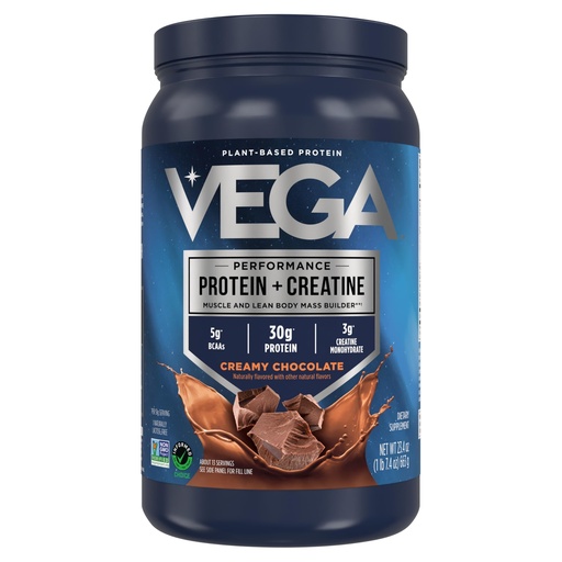 [BRSRAAT2CF5WOCD3] Vega Protein + Creatine - 30g Plant-Based Protein, Chocolate, 13 Servings, 3g Creatine, 5g BCAAs, Vegan, Keto, Gluten Free, Dairy Free, Low Carb, for Muscle Growth & Repair, Drink Mix, 23.4oz
