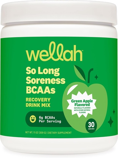 [BRSRAAQ3A57GOC3U] Wellah So Long Soreness BCAA Powder (Green Apple Flavored) 30 Servings - with Hydration Complex