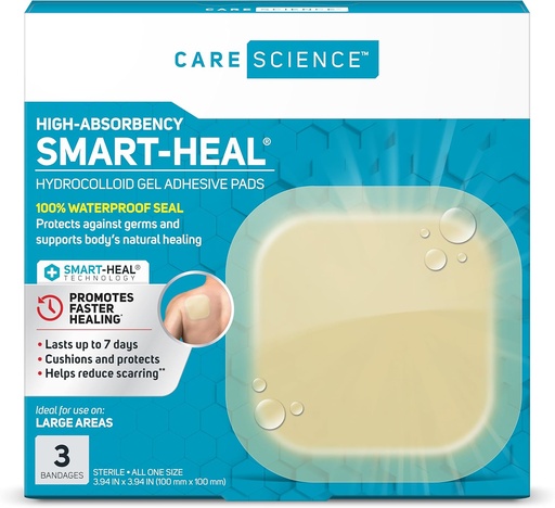 [BRSWGAYCAUIWMGTB] Care Science Smart Heal Hydrocolloid Bandages, Extra Large | 100% Waterproof Seal (4 in x 4 in, 3CT)