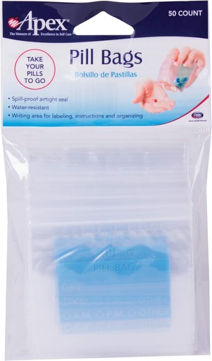 [BRSWIYI7DEHGGHTA] Sacs à pilules Apex Jetable Pilule, Vitamine et Médecine Organisateur Pochettes, Sacs à scellés zippés avec joint étanche antidérapant, Pocket Sized et Voyage Friendly, Facile à utiliser, 50 Compte, sans BPA