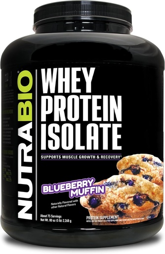 [BRSWGHAPOQGRA2AU] NutraBio 100% Whey Protein Isolate Protein Powder – 25g Protein with Complete Amino Acid Profile, Non-GMO, Soy and Gluten Free, Low Carb and Low Calorie Whey Protein Powder - Blueberry Muffin - 5 Lbs.