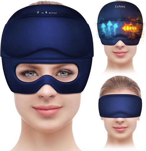 [BRSROCAFOF7RQ337] Migraine Relief Cap with Gel Eye Mask, Headache Relief Cap Ice Head Wrap Hot and Cold Therapy Hat, Migraine Cap Gel Cap for Headache Puffy Eyes Sinus and Tension Stress Relief (Blue)