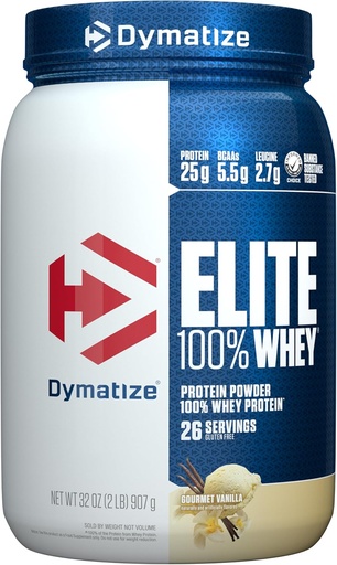 [BRSWIEI4A4JQIE34] Dymatize 엘리트 100 % Whey Protein Powder, L-Leucine, 빠른 흡수 및 최적의 근육 회복, Gourmet Vanilla, 32 Oz에 대한 빠른 소화