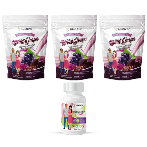 [BRSW2GABBZYBEH3F] BariatricPal 90-Day Bariatric Vitamin Bundle (Multivitamin ONE 1 per Day! Capsule with 45mg Iron and Calcium Citrate Soft Chews 500mg with Probiotics - Wild Grape)