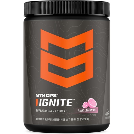 [BRSRAYAZBAOWAGQU] MTN OPS Ignite Sugar Free Energy Drink Powder with 200mg Caffeine, Nootropic Blend for Energy, Focus & Endurance, L Arginine & L Citrulline Pre Workout, 45 Servings, Pink Lemonade