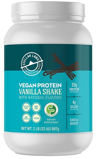 [BRSWG2TRAQFRGGQZ] Stellar Labs Vegan Protein Powder with BCAA's & Antioxidants | Certified Low FODMAP, Non GMO, Gluten Free, Soy Free, Low Carb, with Stevia | Lean Plant Based Protein Powder Shakes | Vanilla