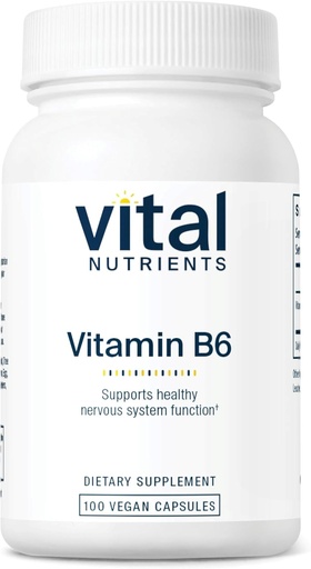 [BRSWIYQFBUMGO2LO] Vital Nutrients Vitamina B6 ← Vegan Methylated B6 Vitaminas para Nervous System, Muscle, Bone Health* ← High-Potency Vitamin B6 for Menstrual Discomfort *  Gluten, Dairy, Soy Free ← 100 Capsules