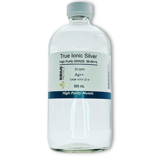 [BRSWGZABCACR6ALZ] True Free Ionic Silver - 20 ppm: 500mL in Clear Glass Bottle
