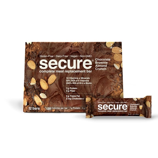 [BRSROBA5A55AEDI3] ANDREW LESSMAN Secure Complete Meal Replacement Bars - Chocolate Brownie Almond Crunch - 12 ct box - 7g Protein. 11 Vitamins plus Inulin Fiber. Low Calorie. Gluten and Dairy-Free, Vegan, Non-GMO