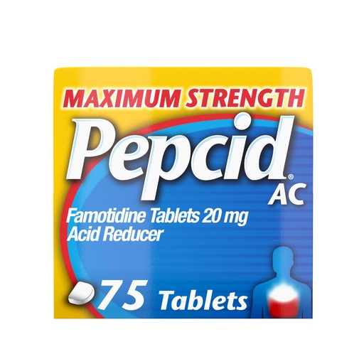 [BRSWYBDRAECWGDTL] Pepcid AC Maximum Strength Heartburn Relief Tablets, Famotidine 20mg Acid Reducer, Fast-Acting Antacid, Helps Prevent & Relieve Heartburn from Acid Indigestion, Value 75 ct Bottle