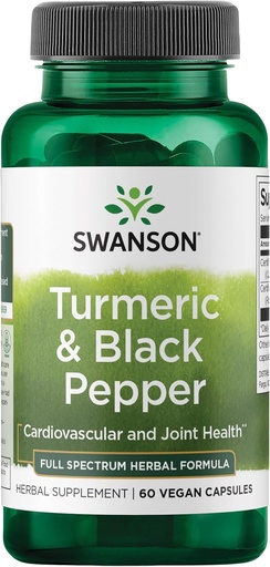 [BRSWGFDQO4GQYET7] Swanson Turmeric & Black Pepper - Organic Joint Health, Heart Health, Digestion, & Liver Support Supplement - Natural Formula for Enhanced Bioavailability & Absorption - (60 Veggie Capsules)