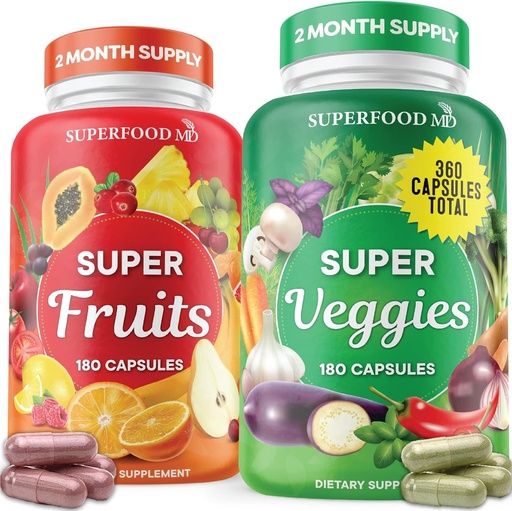 [BRSRMHY6BUIQ2F3A] Superfood Fruit and Veggie Supplement - 360 Whole Super Fruit and Vegetable Supplements & Vitamin with Olive Leaf, Soy Free- 180 Count (Pack of 2)