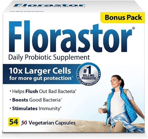 [BRSWIHQ6AZYBUHDO] Florastor Daily Probiotic Supplement for Women and Men, Proven to Support Digestive Health, Saccharomyces Boulardii CNCM I-745 (54 Capsules), Pack of 4
