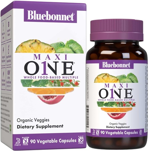 [BRSWIYQAO5YRW3Y5] Nutrizione Bluebonnet Maxi One (con ferro), Cibo intero Multiple, Enzimi, Energia, Vitalità, Senza glutine, Kosher, Latticini-Free, Per vegetariani, Soy-Free, Non-OGM, 90 Capsula vegetale, 3 mesi di fornitura, Beige