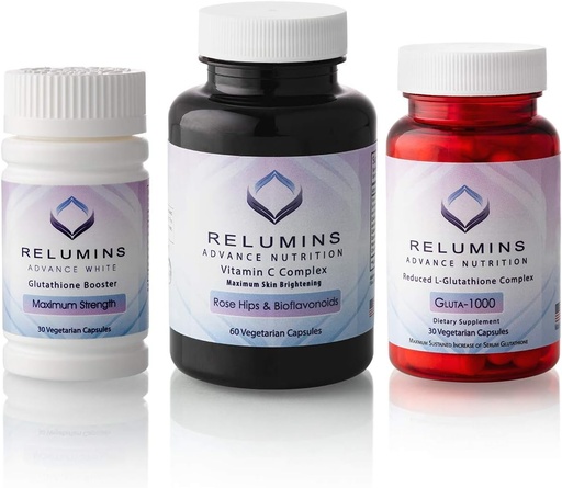 [BRSWGYINBAFQMEI4] Relumins Advance Nutrition 3-Bottle Supplement Set – Gluta 1000 with Reduced L-Glutathione, Vitamin C MAX, Immune Function & Overall Wellness – Vegan, Halal, Kosher, cGMP Certified