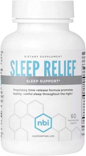 [BRSWGGD3C55RMAY4] NBI Sleep Relief Melatonin Natural Formula | Soothing Bedtime Supplement | Sleep Support with Magnesium and L-Theanine | 60ct Tablets