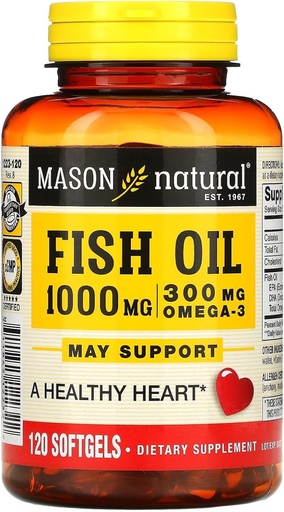 [BRSWIGDYPN7WICDG] MASON NATURAL Fish Oil, 1,000 mg, 120 Softgels