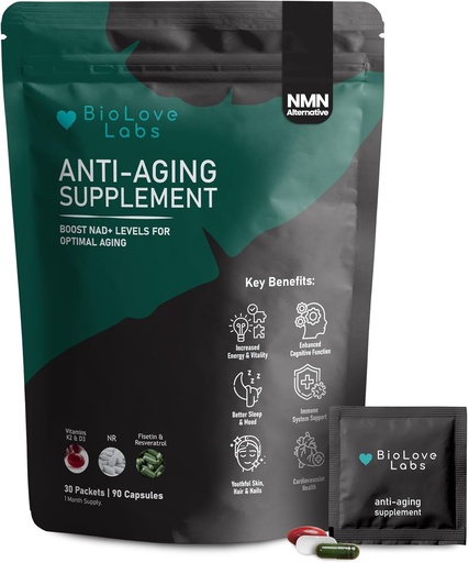 [BRSROGQRCEFWYE36] NAD 3 in 1 Booster: Nicotinamide Riboside (NR), Fisetin, Resveratrol, K2 & D3 | Supports Healthy Aging of Brain, Body, Muscle | 300mg NR | (90 Capsules)