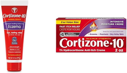 [BRSROCQPOUORSYDJ] Cortizone 10 Maximum Strength Intensive Healing Lotion for Eczema, 1% Hydrocortisone, 3.5 oz. & Maximum Strength Intensive Moisture Anti-Itch Cream, 1% Hydrocortisone, 2 oz.