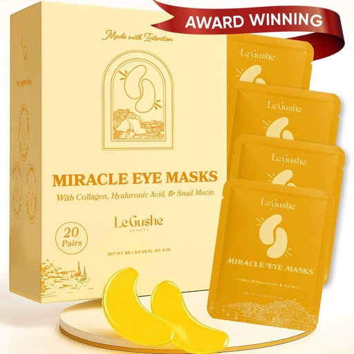 [BRSWGAAPAR7WA3T4] LE GUSHE Gold Under Eye Patches for Puffy Eyes and Dark Circles (20 Pairs) - Hydrating Collagen Under Eye Masks with Snail Mucin - Soothing Puffy Eyes Treatment for Women & Men - Bridesmaid Gifts
