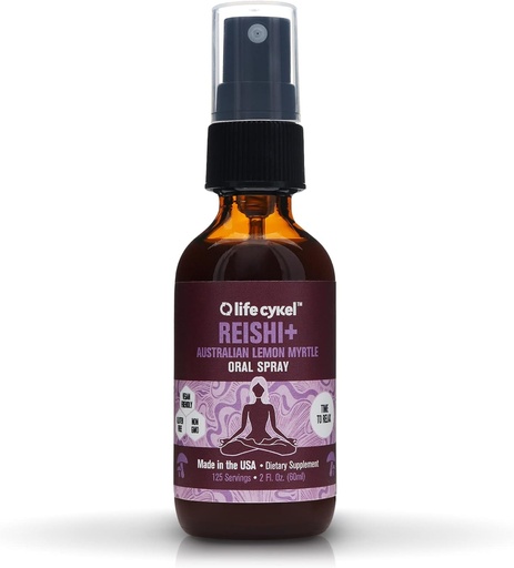 [BRSWYZQFOF5WKYDO] VIDA CYKEL Reishi Mushroom Oral Spray con Myrtle Lemon - Durmiente, Relajación - Immune System Support, Antioxidantes, Vitamina C, No GMO, Vegan, Gluten Free, Made in The US, 1 oz