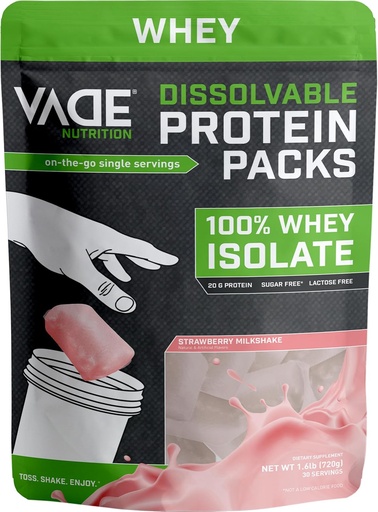 [BRSWYAT3OV7WOC3Z] VADE Nutrition Dissolvable Protein Packs □ Morango Milkshake Whey Isolate Protein Powder, On-The-Go, Low Carb, Baixa Caloria, Lactose Livre, Sem glúten, Livre de gordura, Açúcar Livre, Lean, 30 Servings