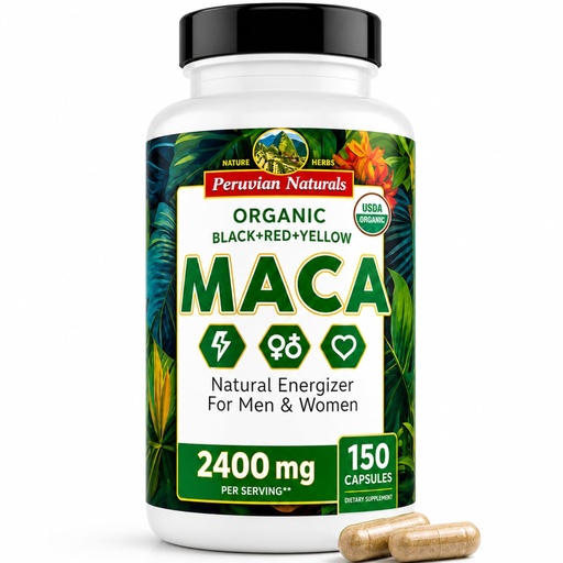[BRSWGAQ3CIBRYE3L] Organic Maca Root Capsules for Women & Men 2400mg per Serving - 150 Pills Black, Red, Yellow Maca Supplement - Gelatinized Macaroot, Non-GMO, Vegan by Peruvian Naturals