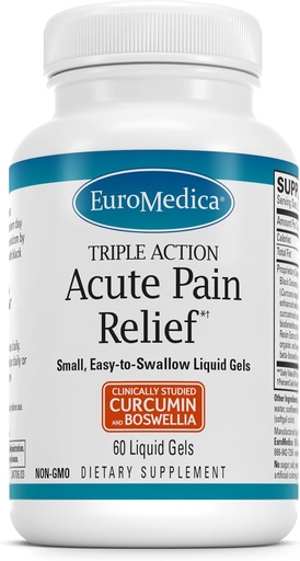 [BRSW2YYNOZ7QMETV] Euromedica Acute Pain Relief - Dietary Supplement with BCM-95 Curcumin & BOS-10 Boswellia - Black Sesame Seed Oil Supplement to Support Relief of Occasional Discomfort - 60 Liquid Gels