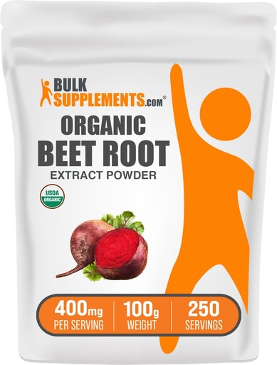 [BRSWYZATOV5GECD2] BulkSupplements.com Organic Beet Root Extract Powder - Beet Root Powder, Nitric Oxide Supplement - Vegan & Gluten Free, 400mg per Serving, 100g (3.5 oz) (Pack of 1)