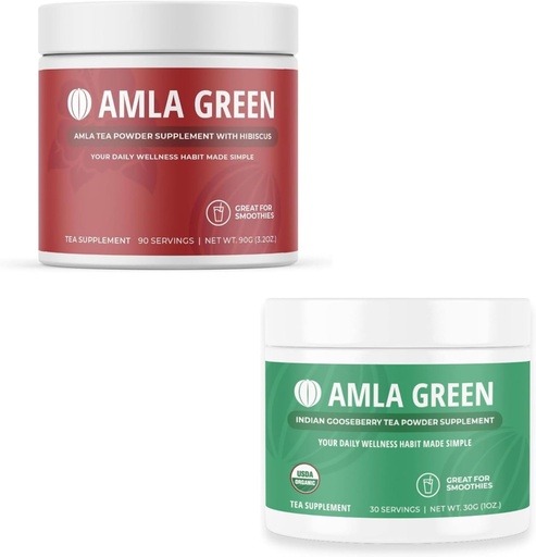 [BRSRAZI6OYARU3D5] Amla Powder & Green Tea Superfood Supplement, Antioxidant Support, Made with Hibiscus (90 Servings) & Indian Gooseberries (30 Servings), Organic, Vegan
