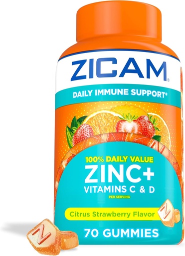 [BRSWECQ3DENAIFYZ] Zicam Daily Immune Support, Gummy Supplement, Zinc, Vitamin C and Vitamin D, Citrus Strawberry Flavor, 70 Count