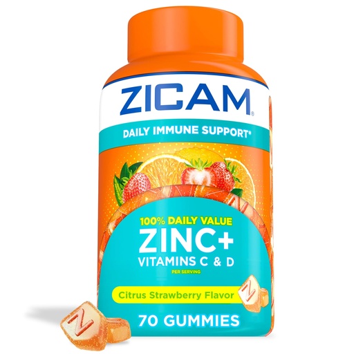 [BRSWECQ3DENAIFYZ] Zicam Daily Immune Support, Gummy Supplement, Zinc, Vitamin C and Vitamin D, Citrus Strawberry Flavor, 70 Count
