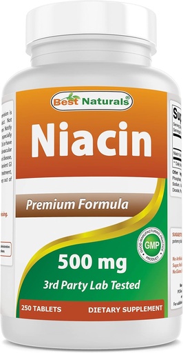 [BRSRMGAFDMJWMAI2] Best Naturals Niacin 500 מ"ג 250 טבליות עם Flushing - נקרא גם ויטמין B3 (250 Count (Pack of 1))