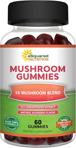 [BRSRAGAZBUJQ4DY3] aSquared Nutrition Mushroom Gummies - 10x Complex Supplementary - Lions Mane, Turkey Tail, Reishi, Cordyceps, Chaga - Energie, Zaostření, Imunitní podpora pro muže a ženy - Náhradní prášek, Kapsle & pilulky