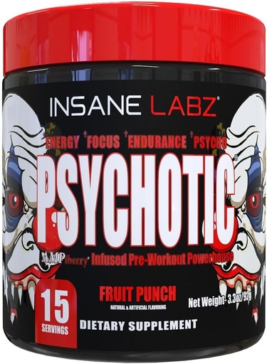 [BRSRMFI5PMORAHL7] Insane Labz Psychotic, High Stimulant Pre Cvičenie Powder, Extrémne Trvalá energia, Zaostrenie a vytrvalosť s Beta Alanine, Kreatín Monohydrát, DMAE, 15 Srvgs, Ovocie Punch