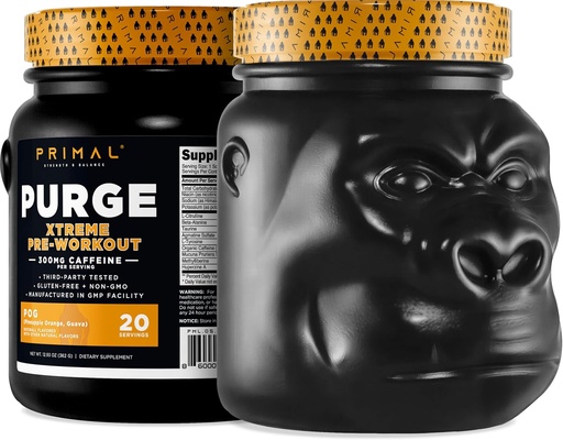 [BRSRA2YKAEFG2HT6] Primal Purge Xtreme Pre-Workout (Pineapple Orange Guava Flavor) (20 Servings) - Gluten-Free + Non-GMO