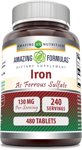 [BRSROCD5BVYWE3LU] Amazing Formulas Iron as Ferrous Sulfate Supplement | 65 Mg | Tablets | Non-GMO | Gluten Free | Made in USA (480 Count)